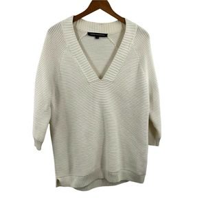 French Connection‎ White Ribbed V-Neck Sweater Size Small